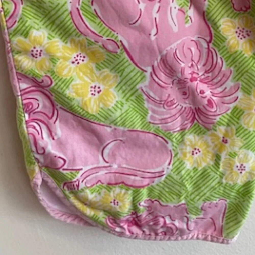 LILLY PULITZER Lion Cub Loungin' Lions  Pink Green Elastic Waist Pants G…